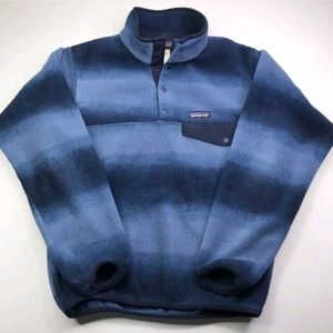 PATAGONIA Men's XS Synchilla SNAP T Fleece Blue Stripe Print Spring 2015